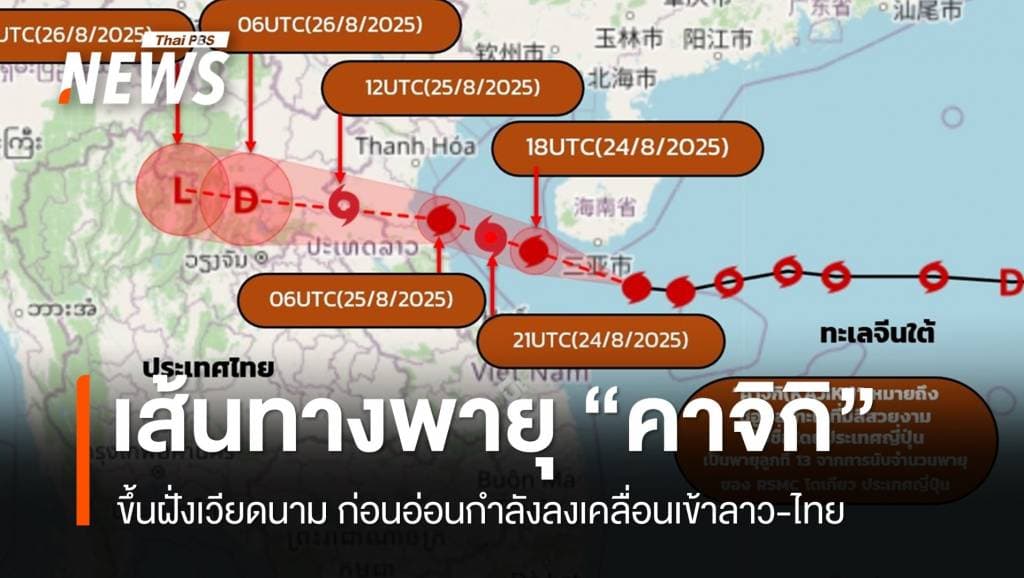 พายุ &#8220;คาจิกิ&#8221; ขึ้นฝั่งเวียดนาม คาดอ่อนกำลังเคลื่อนเข้า &#8220;ลาว-น่าน&#8221; 26 ส.ค.